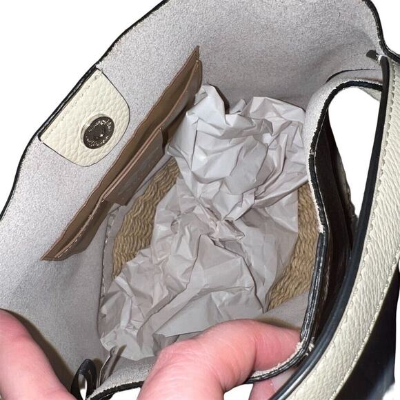 Vince Camuto Sula Leather Top Handle Bucket Bag Jasmine Cream Snap Closure - Picture 9 of 14